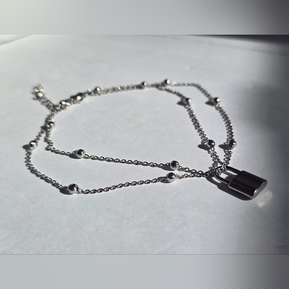 Double-Layer Silver Padlock Necklace - Picture 3 of 10